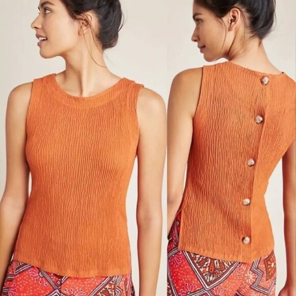 Anthropologie Tops - Anthropologie Montauk Textured Tank Top Button Back in Burnt Orange XS
